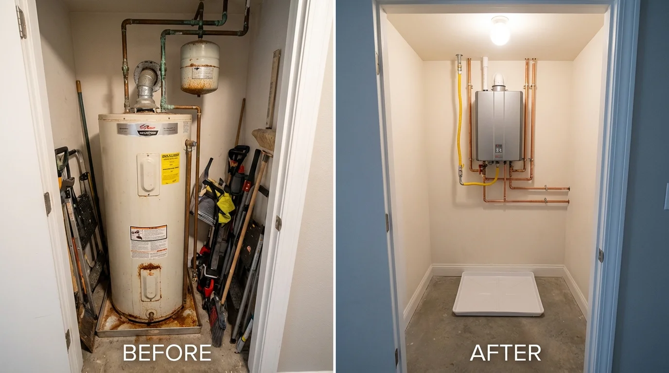 Tank water heater versus wall-mounted tankless unit comparison for Carbondale, PA homeowners