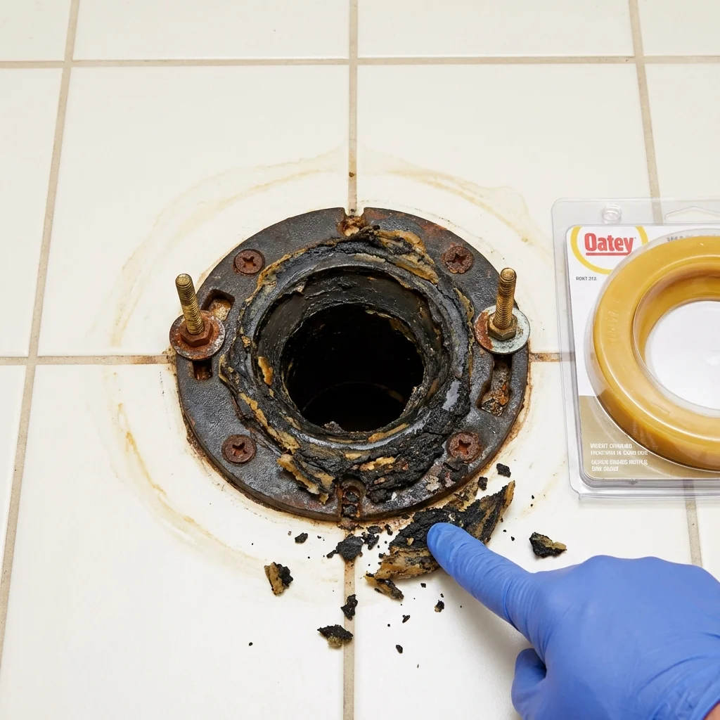 Failed wax ring showing water seepage at the base of a toilet in a Carbondale, PA home