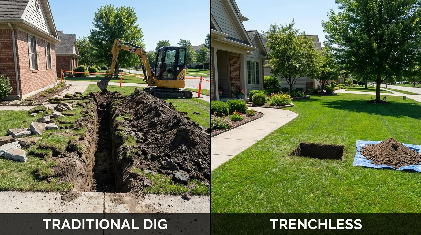 Trenchless sewer repair with minimal yard damage versus traditional excavation in Carbondale, PA